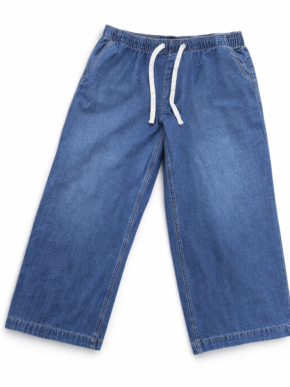 GAP Wide Leg Denim Jogger Pants in Blue with White Drawstring